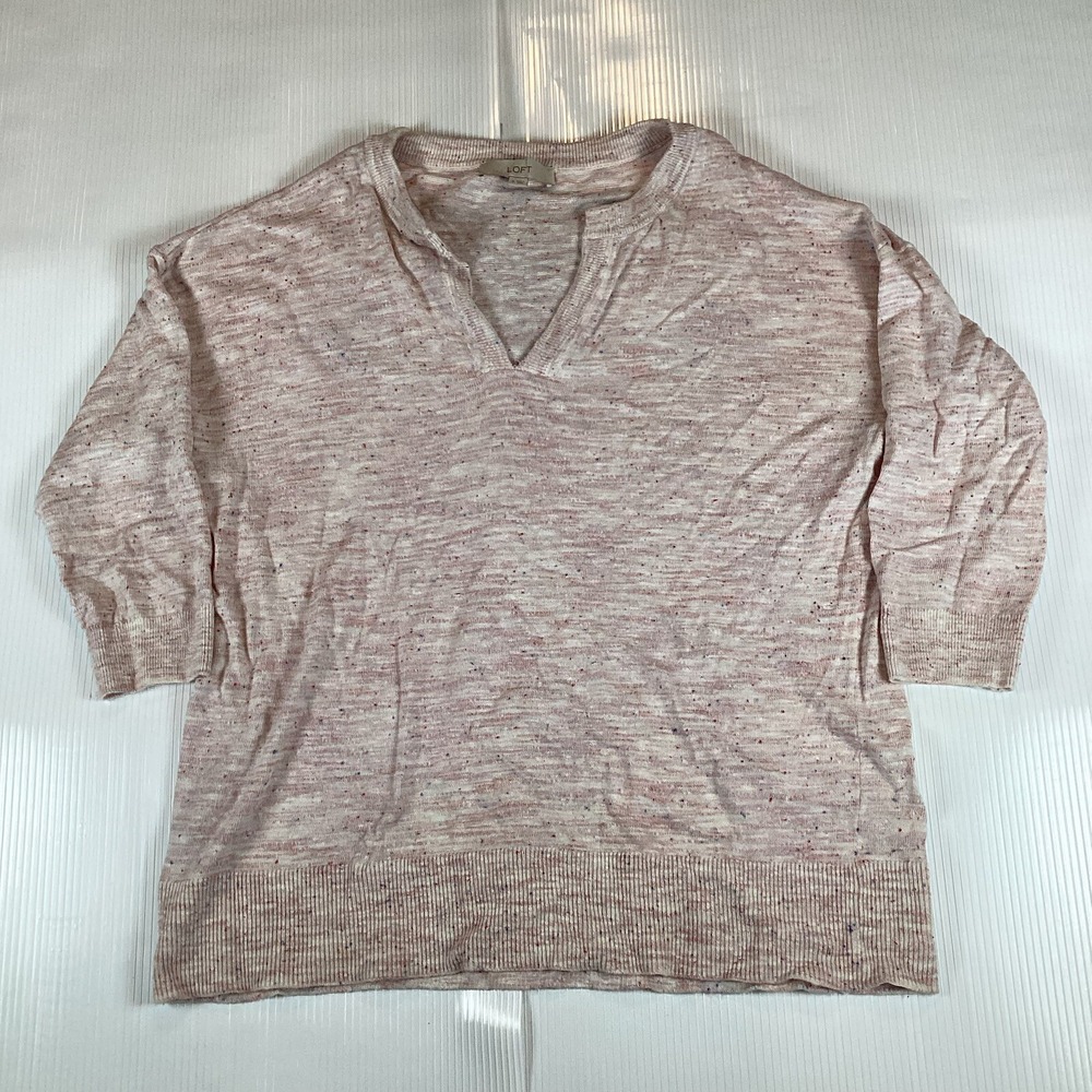 Loft Womens Sweater Shirt Sz M 3/4 Sleeve Pullover Comfort Tiny Stain Gray